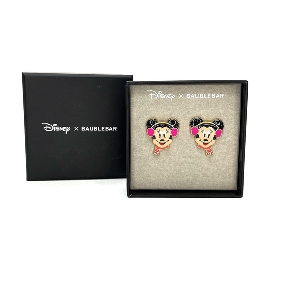Disney x Baublebar Minnie Mouse Earrings Winter Scarf Earmuffs Gold Plated NWT - Picture 3 of 4